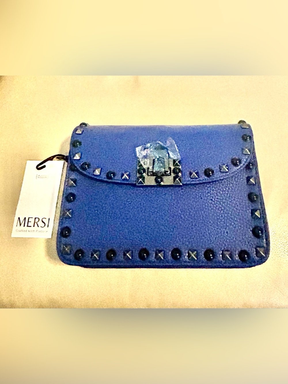 Mersi Blue Studded Crossbody Clutch - Women